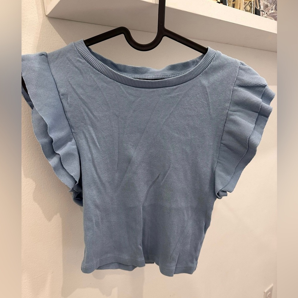 Zara baby blue crop top short sleeve